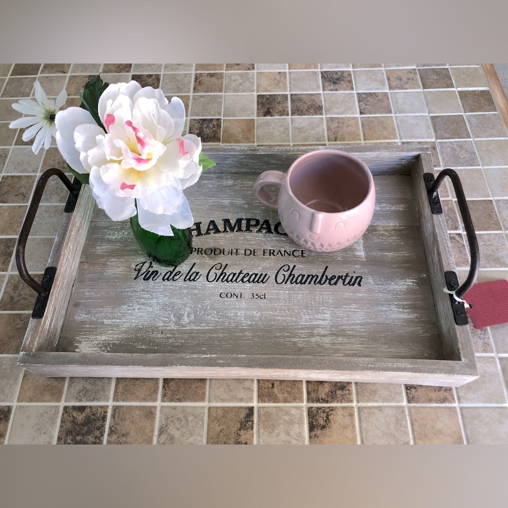 Farmhouse Wood Serving Tray - Metal Handles